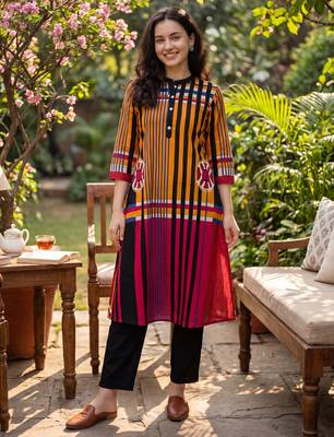 Multicolor printed pure cotton kurta trouser set 2