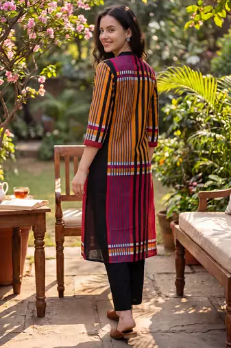 Multicolor printed pure cotton kurta trouser set