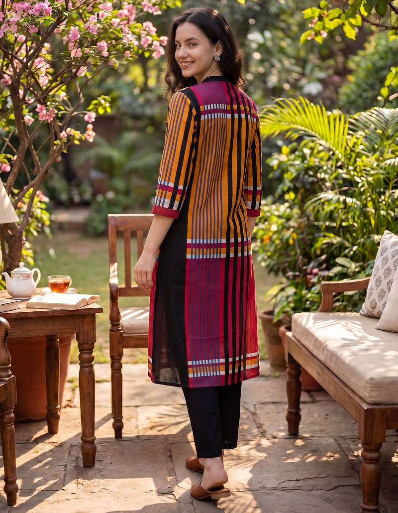 Multicolor printed pure cotton kurta trouser set