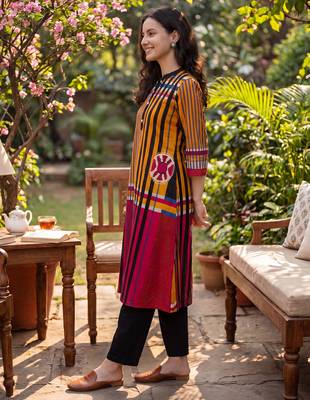Multicolor printed pure cotton kurta trouser set 4
