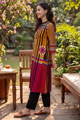 Multicolor printed pure cotton kurta trouser set