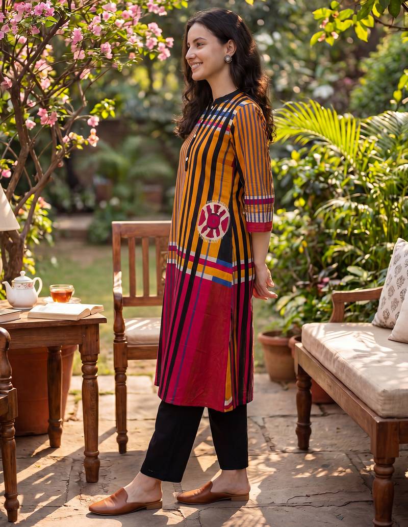 Multicolor printed pure cotton kurta trouser set