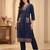 Navy blue printed pure cotton kurta trouser set