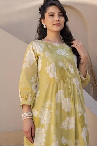 Green printed pure cotton kurta trouser set