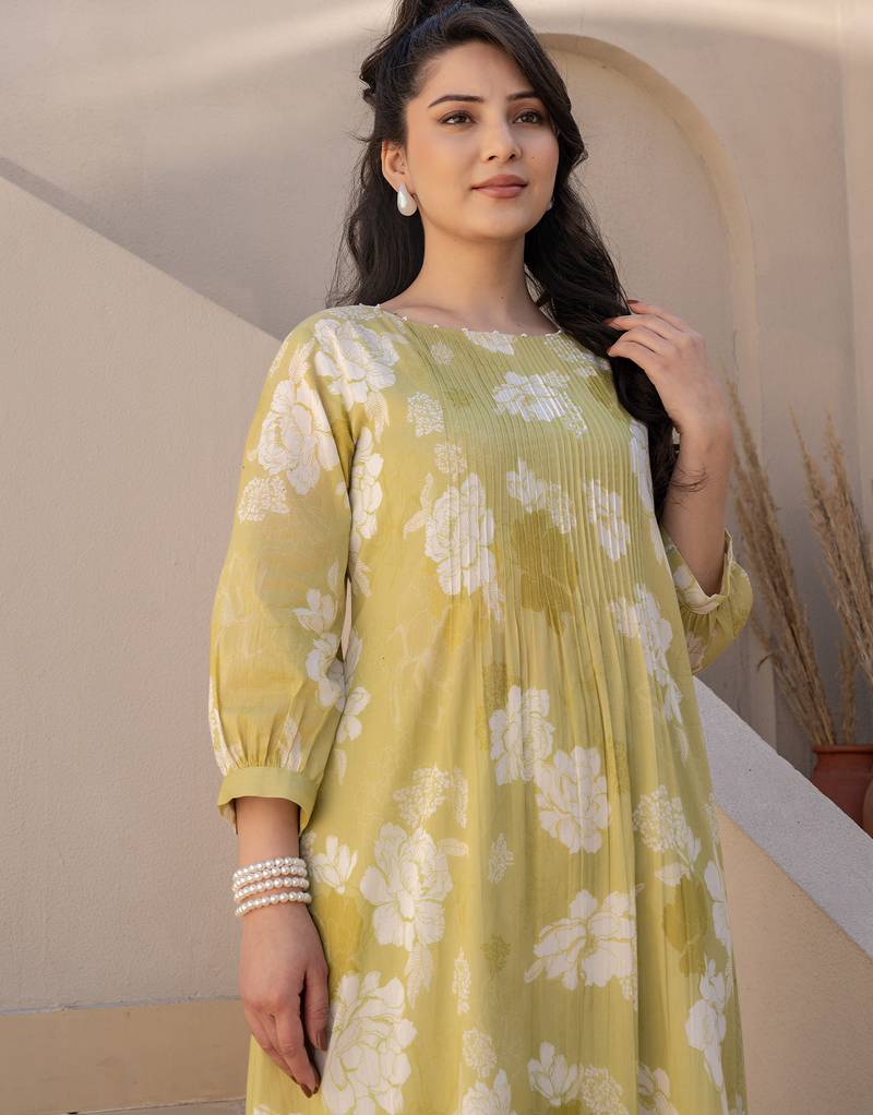 Green printed pure cotton kurta trouser set