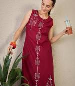 Maroon embroidered pure cotton kurta trouser set