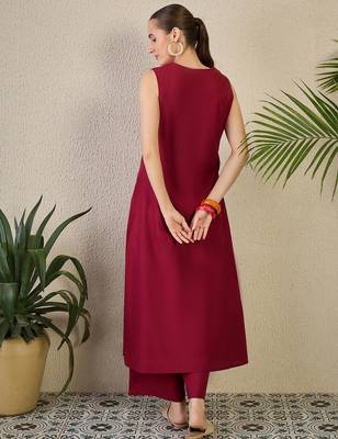 Maroon embroidered pure cotton kurta trouser set 2