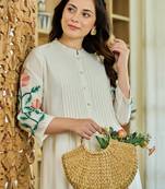 White embroidered pure cotton kurta trouser set