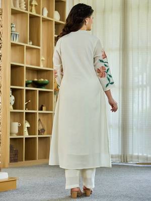 White embroidered pure cotton kurta trouser set 2