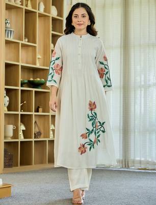 White embroidered pure cotton kurta trouser set 4