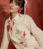 Off white embroidered pure cotton kurta trouser set