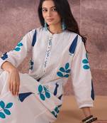 White printed pure cotton kurta trouser set