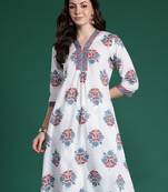White printed pure cotton kurta trouser set