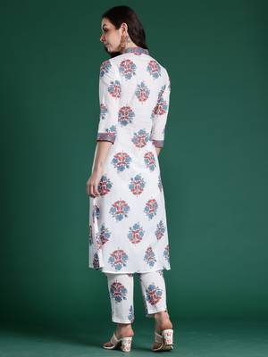 White printed pure cotton kurta trouser set 2