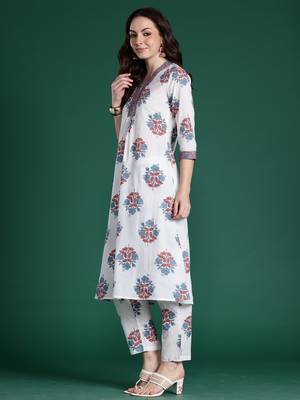 White printed pure cotton kurta trouser set 3