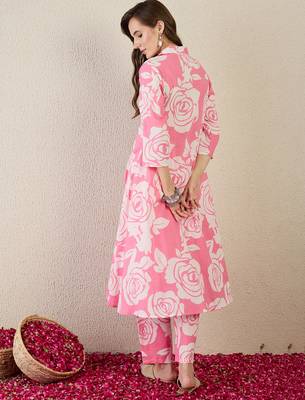 Pink printed pure cotton kurta trouser set 2