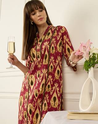 Pink printed pure cotton kurta trouser set 1