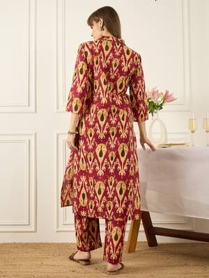 Pink printed pure cotton kurta trouser set 2