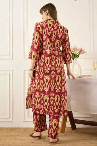 Pink printed pure cotton kurta trouser set