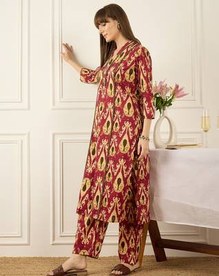 Pink printed pure cotton kurta trouser set 3