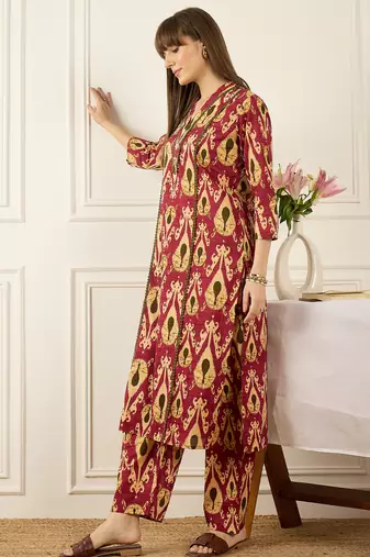 Pink printed pure cotton kurta trouser set