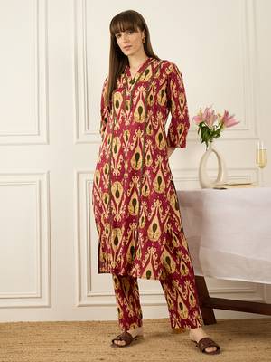 Pink printed pure cotton kurta trouser set 4
