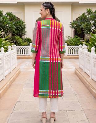 Multicolor printed pure cotton kurta trouser set 3
