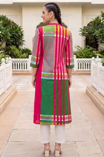 Multicolor printed pure cotton kurta trouser set