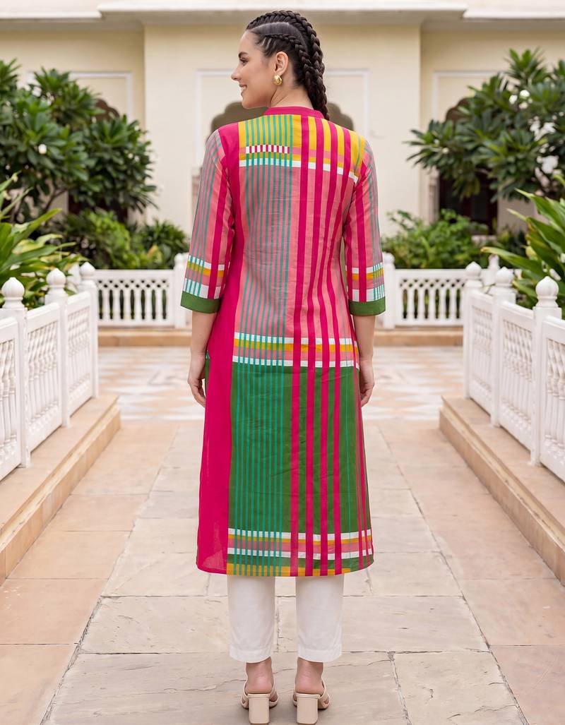 Multicolor printed pure cotton kurta trouser set