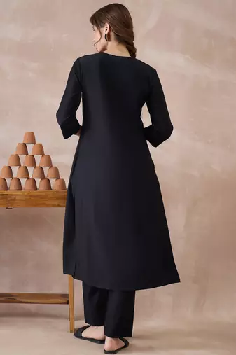 Black printed liva kurta trouser set