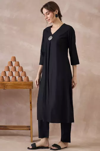 Black printed liva kurta trouser set