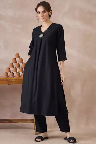 Black printed liva kurta trouser set