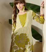 Green printed viscose rayon kurta trouser set