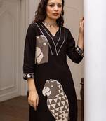 Black printed viscose rayon kurta trouser set
