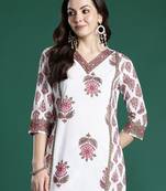 White printed pure cotton kurta trouser set