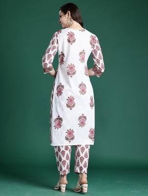 White printed pure cotton kurta trouser set 2