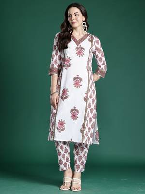 White printed pure cotton kurta trouser set 4