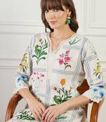Off white embroidered linen kurta trouser set