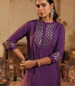Purple embroidered silk kurta trouser set