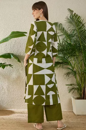 Green printed pure cotton kurta trouser set