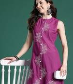 Purple embroidered pure cotton kurta trouser set