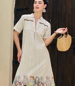 Off white printed pure cotton kurta trouser set