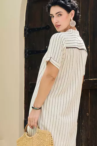 Off white printed pure cotton kurta trouser set