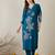 Teal embroidered viscose rayon kurta trouser set