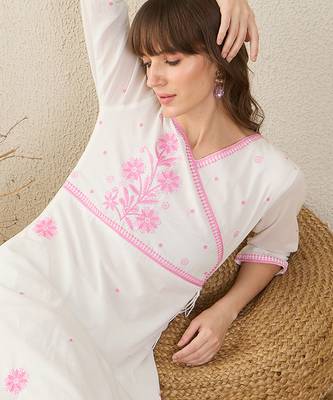 White embroidered pure cotton kurta trouser set 2