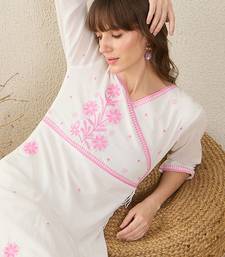 White embroidered pure cotton kurta trouser set