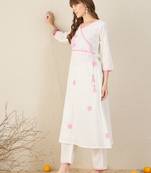White embroidered pure cotton kurta trouser set