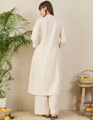 White embroidered pure cotton kurta trouser set 3