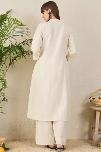 White embroidered pure cotton kurta trouser set