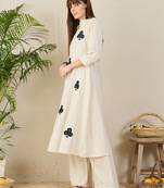 White embroidered pure cotton kurta trouser set